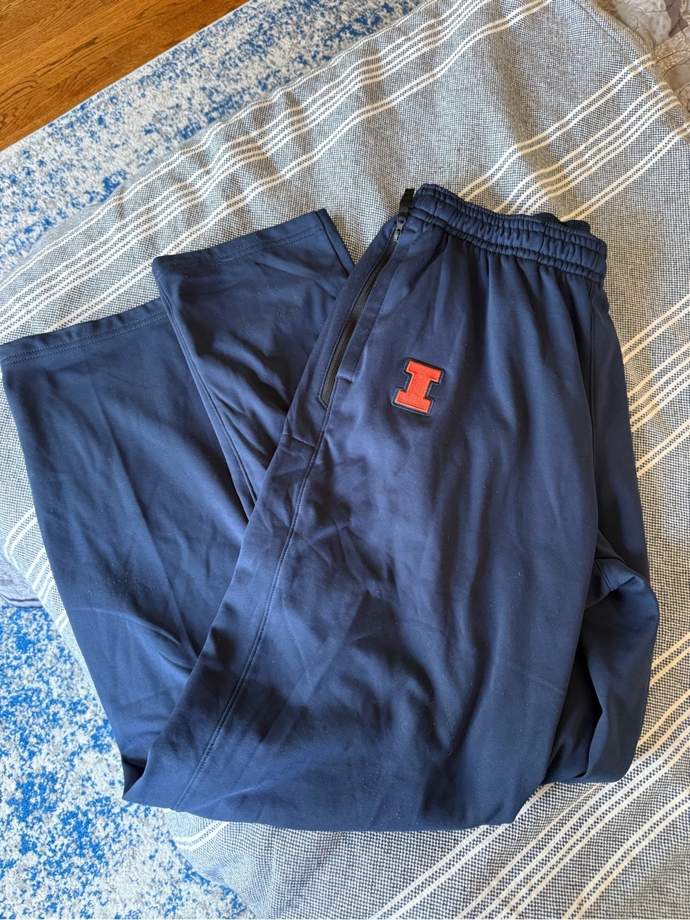 University of Illinois Navy Athletic Track Pants with Orange I Logo